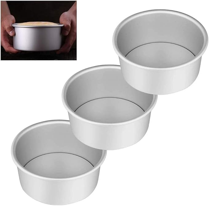 6 Inch Round Cake Pans Set of 3, Aluminum Baking Pan with Removable