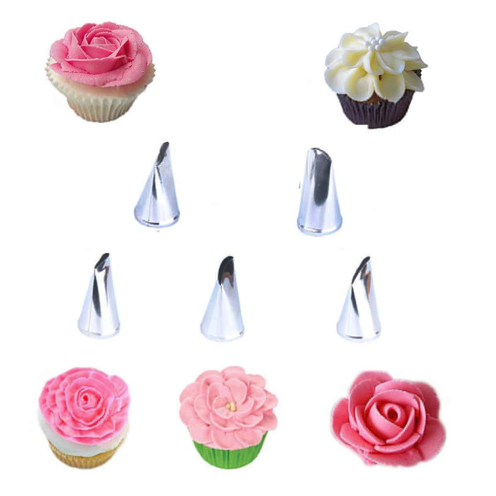 Flower Russian Piping Tips Set, Xfaiz 5PCS Stainless Steel Cake Cupcake Decorating Supplies Kit Flower Frosting Tips DIY Icing Piping Tips for Cake Decorating
