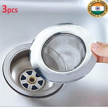 Zollyss 3 Pcs Stainless Steel Bathtub Hair Catcher Stopper Shower Drain Hole Filter Trap Kitchen Metal Sink Strainer (Size 9 cm)