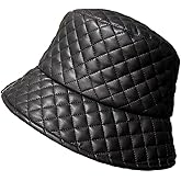 JAZTAKU Women's Winter Faux Fur Fisherman Bucket Hat, Black Checkered Bucket Hat Warm Leather Cap
