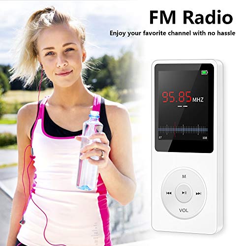 Aigital MP3 Player, Portable HiFi Lossless Sound Music Player with 32 GB Micro SD Card and Support Up to 128GB, Support Photo Viewer, Game/E-Book, Built in Speaker-White