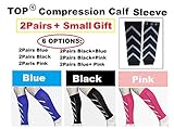 2Pair Calf Support Compression Leg Sleeve Sport Sock Outdoor Activit Reduce Pain Swelling + Gift (L/XL, Black / Blue)