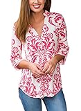 Dokotoo Womens Fall Casual Plus Size Print Fashion 2017 V Neck 3 4 Sleeve Tunic Blouses T Shirt Pink XX-Large