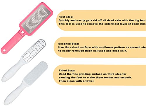 PAFOWO 2PCS Colossal Pedicure Foot Rasp and Double Sided Grinding Foot File Callus Remover - Removes Callus for Extra Smooth and Beauty Foot - Surgical grade stainless steel file(Pink&White) - Thumbnail 4