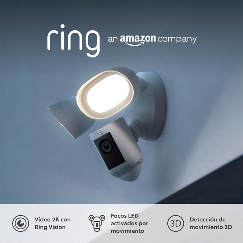 Ring camera pro com holofotes com fio (floodlight cam wired pro) | câmera de vigilância externa com vídeo hdr 1080p, detecção de movimento 3d, vista panorâmica e sirene | ring protect 30 dias grátis