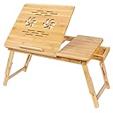 SONGMICS Bamboo Laptop Desk Adjustable Breakfast Serving Bed Tray with Tilting Top Drawer ULLD001