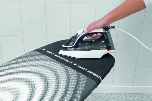 Brabantia Size D Ironing Board (53 x 18in) Heat Resistant Parking Zone, Black Frame, Non-Slip Feet, Suitable for Sit Down Ironing (Titan Oval)