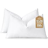 Artscope Synthetic Down Lumbar Pillow Insert, 12x20 Down Alternative Throw Pillow Insert. Ultra Soft Fluffy Sleeping Pillow with 100% Cotton Cover, Decorative Pillows Set of 2-White.