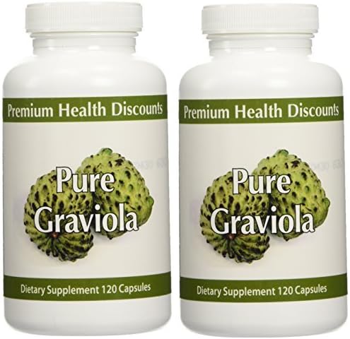 Pure Graviola (Sour Sop) Capsules (2 BOTTLES) 500 mg per capsule/120 capsules per bottle by Premium Health Discounts