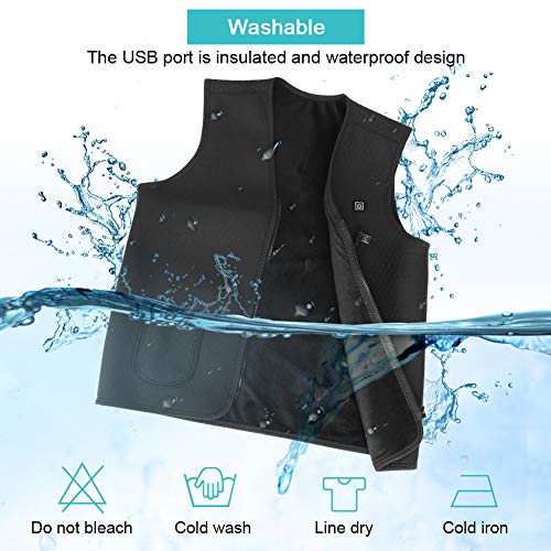 Chaleco Calefactable Lavable, Chaleco Calefactor de Invierno con Línea de Alimentación USB para Hombre y Mujer, Chaleco Térmico Eléctrico para Caza Cámping Excursionismo Esquí, Negro