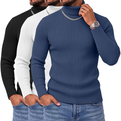 Neer 3 Pack Men's Turtleneck Long Sleeve Shirts 3Color M at Amazon