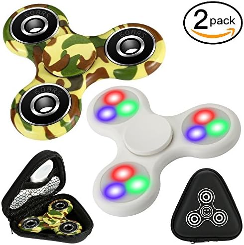 Fidget Spinner, 2 Pack, Glowing Bule &amp; Green &amp; Red Led Light Smooth &amp; Quiet &amp; Fast &amp; Balanced Ceramic Bearing Fidget Spinner, Passed Drop Test for ADD, ADHD, Stress Relief (Camouflage Green)