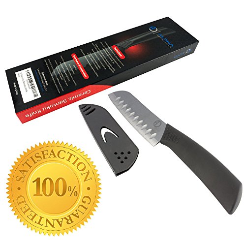 Ceramic Santoku Knife - Best & Sharpest 5-Inch Black Professional Kitchen Knife - Latest & Hardest Blade That Doesn'T Need Sharpening For Years! Comes With A Free Stylish Blade Cover (784672618342)