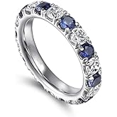Gixaxak 925 Sterling Silver Blue and White Created Sapphire Ring | Wedding Band Ring for Women Birthstone Rings Eternity Band 925 Sterling Silver Rings 7