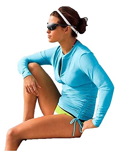 Obosoyo UV Sun Protection Long Sleeve Women's Swimming Shirt Blue S-US4