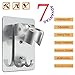 Adjustable shower head holder wall mount bracket with 2 hanger Hooks, Aluminum,Super Heavy Duty, strong adhesive for Bathroom,No-Damage Hanging Strips,Better than Suction Cups(Sliver)