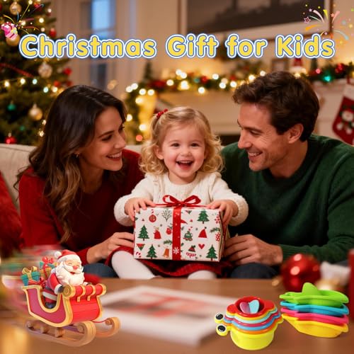 11 PCS Toddler Bath Toys for Kids Ages 1-3 Baby Shower Toys Mold Free Bathtub Toys for 12-18 Months Pool Water Table Sand Toys Stacking Cups & Floating Boats for Kids 2-4 Christmas Stocking Stuffers