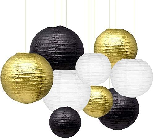 Sonnis Paper Lanterns 9pack 12" 10" 8" Round Lanterns for Birthday Wedding Baby Showers Party Halloween Party Decorations
