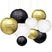 9PCS Paper Lanterns with Assorted Colors and Sizes Paper Lanterns Decorative,Chinese/Japanese Paper Hanging Decorations Ball Lanterns Lamps for Home Decor, Parties, and Weddings (Black, White, Gold)
