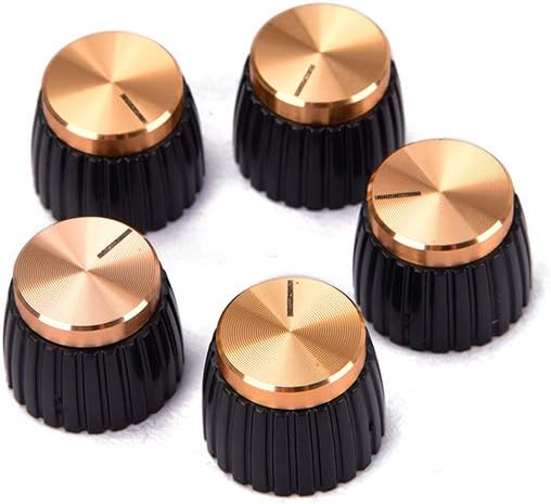 Alnicov 5PCS Guitar Amp Amplifier Push On Fit Knobs Black With Gold Aluminum Cap Top Fits 6Mm Diameter Pots Amplifiers