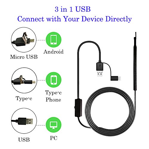 Cainda WiFi Wireless Ear Endoscope Camera for iPhone Android Windows, 3 in 1 USB Ear Cleaner, 6 Adjustable LED Lights, Wireless Visual Earpick Otoscope, Waterproof Borescope Inspection Camera