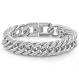 Mens Solid Stainless Steel Interlocking Chain Link Bracelet
