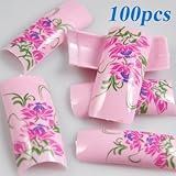 100 Stunning Pink Green Flowers Style False Acrylic French Nail Art Tips NEW by 350buy
