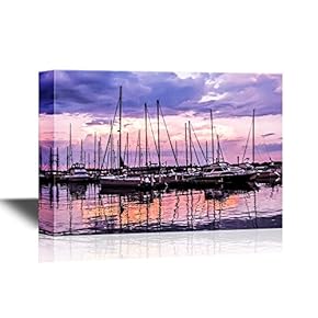 Canvas Wall Art - Fishing Ships in The Harbour at Sunset - Gallery Wrap Modern Home Art | Ready to Hang - 12x18 inches