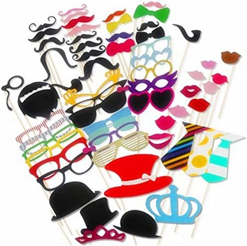 GoodYH [60 Pcs] Photo Booth Props DIY Kit for Wedding, Reunions Birthdays, Photo Shoots &amp; Special Events Party Favors - DIY photo booth Fun Accessories