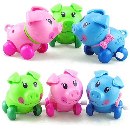Wcysin 3 Pieces Wind Up Toy Pig, Cute Clockwork Classic Baby Toddler Kids Toy Random Colors