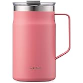 LocknLock Metro Mug Premium 18/8 Stainless Steel Double Wall Insulated with Handle Perfect for table with Lid, Peach Red, 20 oz
