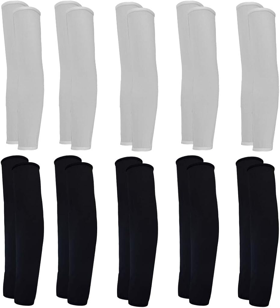 10 Pairs Unisex Arm Sleeves, Arm Sleeves UV Sun Protection Cooling Sleeves for Women Youth Arm Cover Sleeves for Boys Girls Bike Riding Baseball Basketball Running Outdoors Activities, Black and White: Clothing