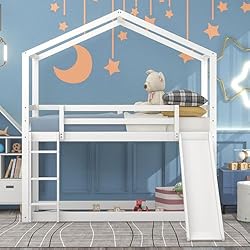 BIADNBZ Twin Over Twin House Bunk Bed with