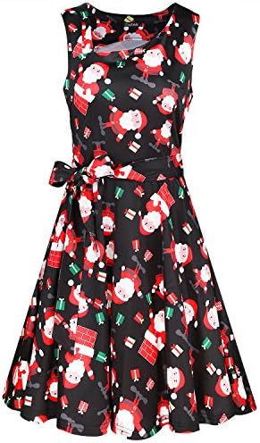 Ineffable Women's Christmas Sleeveless Pockets Flare Swing Party Cocktail Dresses(Floral02, M)