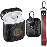 Punswan for Airpods 1&2 Case, Classic Luxury Character Soft Leather Stylish Cover, Fashion Elegant Cool Keychain Style Design Skin, Cases with Lanyard Chain,for Girls Women Men Air pods (BlackG Chain)