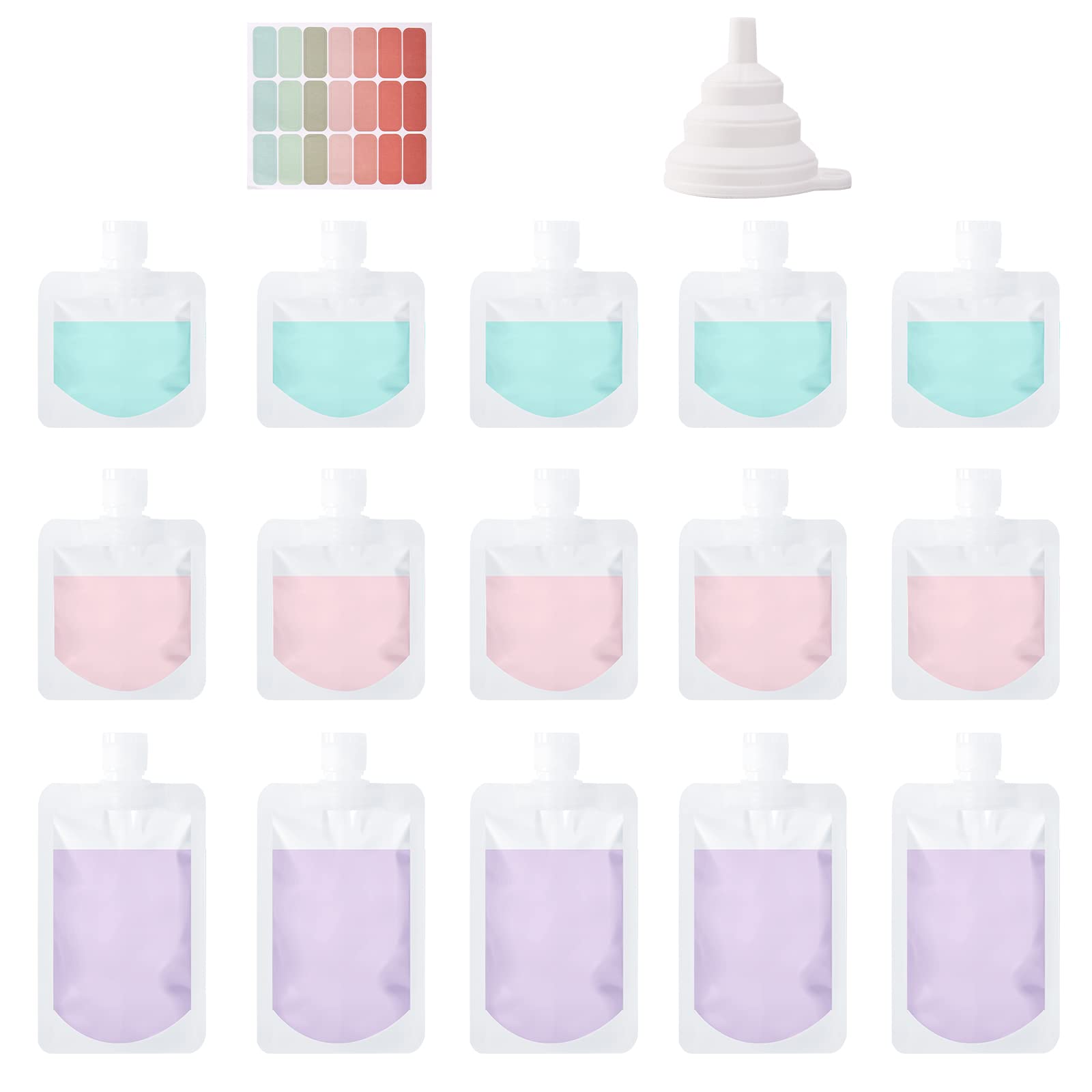 JETOP 15Pcs Travel Toiletry Containers - Frosted Pouches for Liquid, Sub Bags Travel, Bottles for Toiletries, Liquid Pouches for Lotion, Shampoo, Face Cream