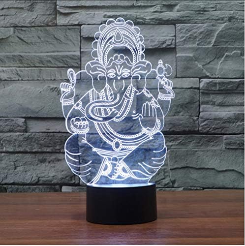 Zlxzlx 3D Led Night Light Touch Switch Ganesha God Table Lamp USB 7 Color Atmosphere Decor Colorful Led Lighting for Kids Holiday Gift
