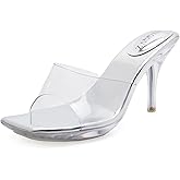 ZVQQVZ Clear Heels for Women Sexy High Heels Sandals Platform Stiletto Kitten Square Toe Comfortable Shoes Transparent Strap Mule