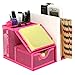 MyGift Pink Metal Mesh Desk Office Supplies Caddy with Mail Holder Organizer, Pencil Holder Cup, Sticky Note Memo Pad Holder and Pull Out Storage Drawer