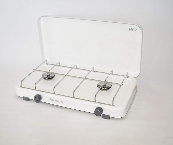 Gaskocher Campingkocher mit Piezozündung und Zündsicherung Weiss