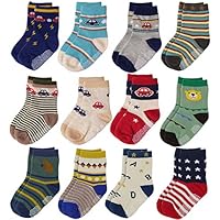 12 Pairs Baby Boys Toddler Non Skid Cotton Socks with Grip 1-3 Years by Flanhiri (1-3 Years, 12 pairs)