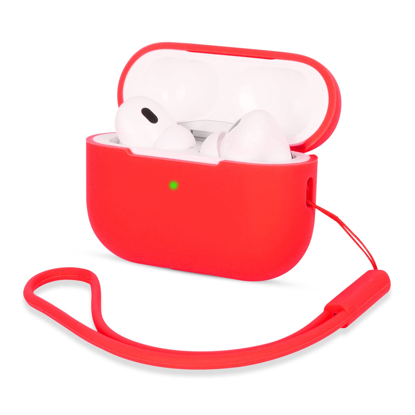 AOTUAO Compatible with AirPods Pro 2 Case Cover, Shock-Resistant Protective Silicone Case Cover for AirPods Pro 2nd Generation 2022 with Silicone Lanyard, Front LED Visible, Red — image 1