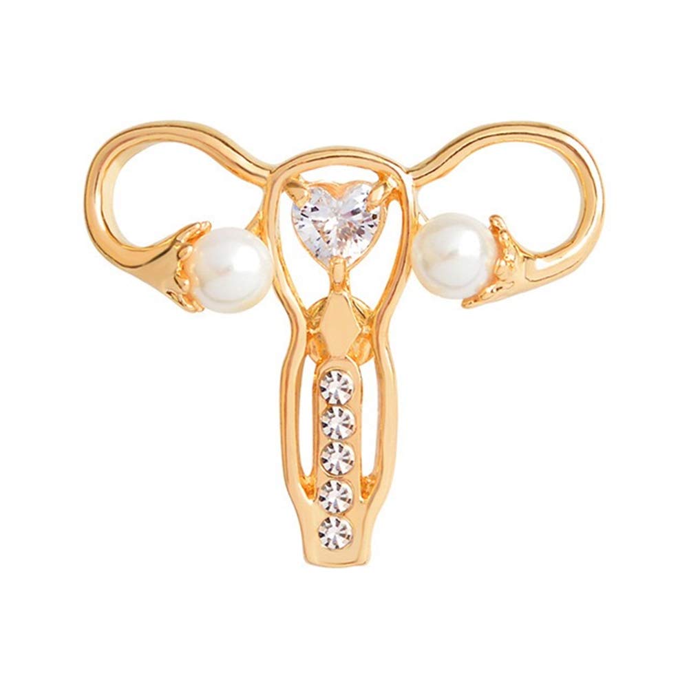 AILUOR Personality Female Body Organ Uterus Ovary Crystal Pearl Brooch Pin for Gynecologist Doctors Nurse Gifts Jewelry (Gold)