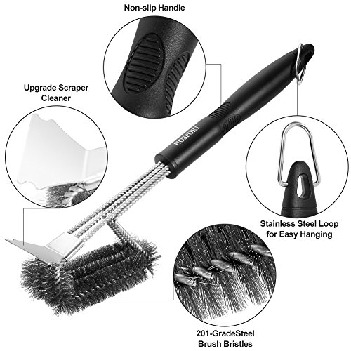 HOSPORT BBQ Grill Brush Barbecue Brushes and Scraper + Silicone Basting Brush 18" BBQ Brushes Cleaner Stainless Steel Bristle for Grill Cooking Cleaning