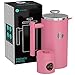 Coffee Gator French Press Coffee Maker- Insulated, Stainless Steel Manual Coffee Makers For Home, Camping w/ Travel Canister- Presses 4 Cup Serving- Large, Pink (34 fl oz)