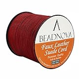 BEADNOVA 3mm Faux Suede Cord Flat Leather Cord 100 Yards Roll Spool for Necklace Bracelet Jewelry Making, Red