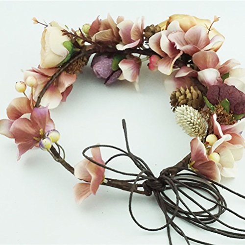 Vivivalue Flower Wreath Headband Crown Floral Garland with Ribbon Boho for Festival Wedding
