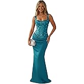 Wenlion Sparkly Corset Prom Dresses for Women 2026 Long Formal Satin Mermaid Evening Gowns