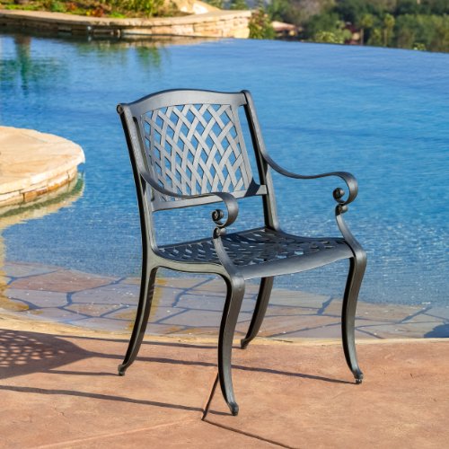 Best Selling Home Decor 5-Piece Gaffey Cast Aluminum Outdoor Dining Set, Black Sand - Thumbnail 4