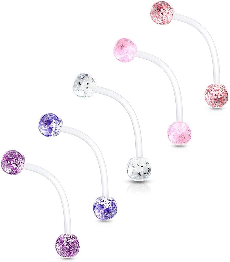 PiercedOff Bioflex 1.6mm Retainer with 6mm Clear Glitter Balls - Bar Length 25mm - Image 4